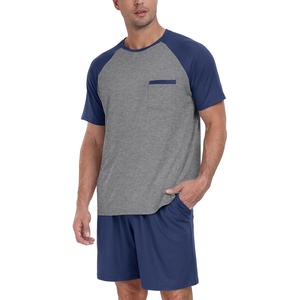 image:imageMens Pajamas Set Short Sleeve Raglan Shirts and Shorts Lounge Sleepwear03navy Blue
