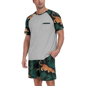 image:imageMens Pajamas Set Short Sleeve Raglan Shirts and Shorts Lounge Sleepwear41black Panther