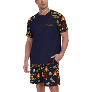 image:imageMens Pajamas Set Short Sleeve Raglan Shirts and Shorts Lounge Sleepwear48navy Blue Chocolate