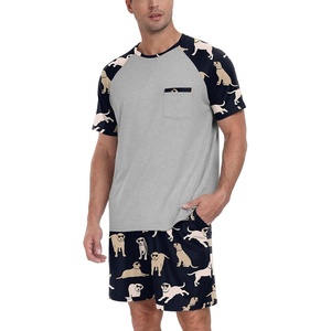 image:imageMens Pajamas Set Short Sleeve Raglan Shirts and Shorts Lounge Sleepwear51navy Blue White Dog