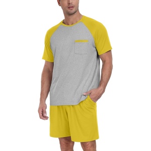 image:imageMens Pajamas Set Short Sleeve Raglan Shirts and Shorts Lounge Sleepwear52mustard