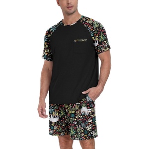 image:imageMens Pajamas Set Short Sleeve Raglan Shirts and Shorts Lounge Sleepwear53black Sloth