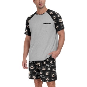 image:imageMens Pajamas Set Short Sleeve Raglan Shirts and Shorts Lounge Sleepwear54black Brown Bear