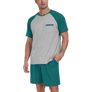 image:imageMens Pajamas Set Short Sleeve Raglan Shirts and Shorts Lounge Sleepwear57emerald Blue