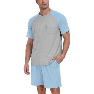 image:imageMens Pajamas Set Short Sleeve Raglan Shirts and Shorts Lounge Sleepwear61sky Blue