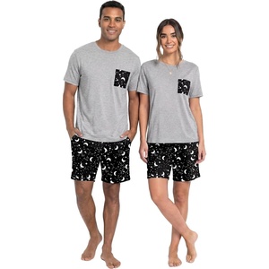 image:imageMens Pajamas Set Short Sleeve Raglan Shirts and Shorts Lounge SleepwearBlack Star Moon