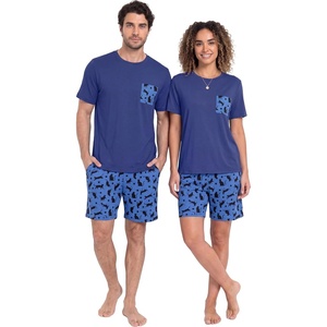 image:imageMens Pajamas Set Short Sleeve Raglan Shirts and Shorts Lounge SleepwearBlue Cat
