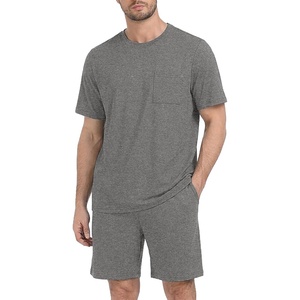 image:imageMens Pajamas Set Short Sleeve Raglan Shirts and Shorts Lounge SleepwearDark Gray