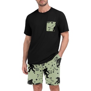 image:imageMens Pajamas Set Short Sleeve Raglan Shirts and Shorts Lounge SleepwearFp Apricot Ape Man