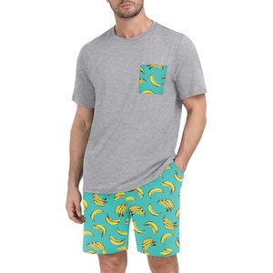 image:imageMens Pajamas Set Short Sleeve Raglan Shirts and Shorts Lounge SleepwearFp Blue Green Banana