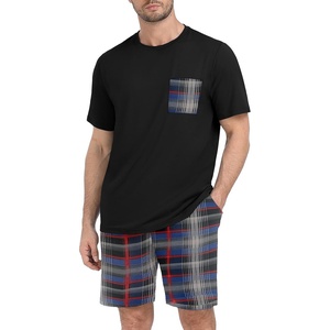 image:imageMens Pajamas Set Short Sleeve Raglan Shirts and Shorts Lounge SleepwearFp Blue Red Plaid