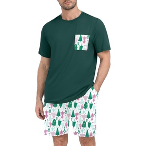 image:imageMens Pajamas Set Short Sleeve Raglan Shirts and Shorts Lounge SleepwearFp White Pine Tree