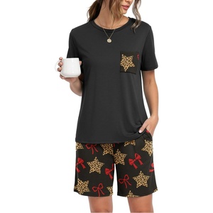 image:imageMens Pajamas Set Short Sleeve Raglan Shirts and Shorts Lounge SleepwearLeopard Star