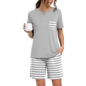 image:imageMens Pajamas Set Short Sleeve Raglan Shirts and Shorts Lounge SleepwearLight Gray Stripe