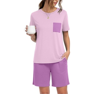 image:imageMens Pajamas Set Short Sleeve Raglan Shirts and Shorts Lounge SleepwearPurple Red
