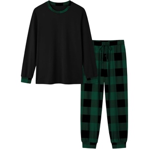 image:imagePrinStory Mens Pajamas Set Lightweight Long Sleeve Shirts and Pants7 Black Green Plaid