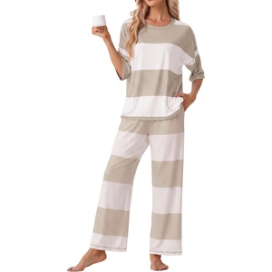 image:imagePrinStory Womens Pajama Sets Striped Pajama Set with PocketsFpapricot Khaki Sp