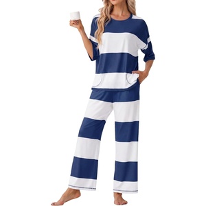 image:imagePrinStory Womens Pajama Sets Striped Pajama Set with PocketsFpnavy Blue Wt Stripe