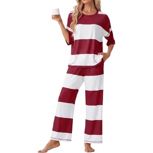 image:imagePrinStory Womens Pajama Sets Striped Pajama Set with PocketsFpwine Red Wt Stripe