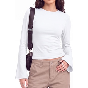 image:imageWomens Bell Long Sleeve Crop Cinched Waist Ribbed Knit Going Out Tops 2026Bleached White